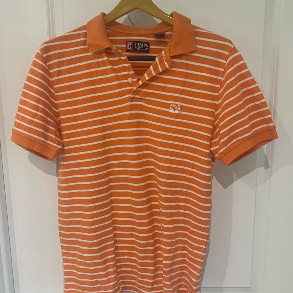 Chaps Men's Polo Shirt in Orange and White Stripes A 10